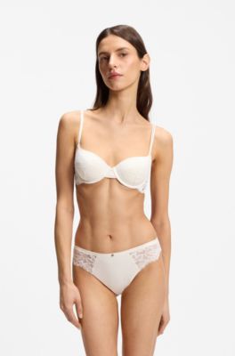Lace underwire bra with double straps, White