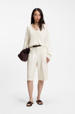 Relaxed-fit sweater with open collar, Natural