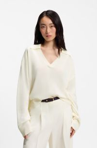 Relaxed-fit sweater with open collar, White