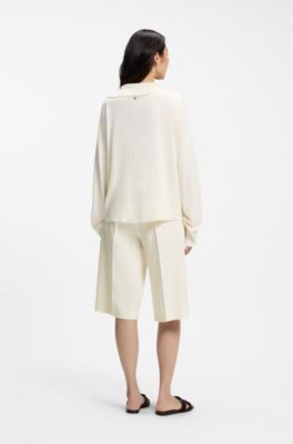 Relaxed-fit sweater with open collar, Natural