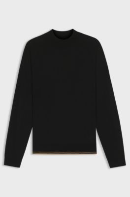 Wool-blend sweater with mock neck, Black