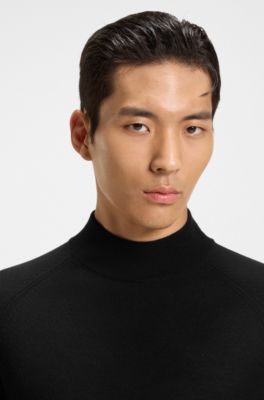 Wool-blend sweater with mock neck, Black