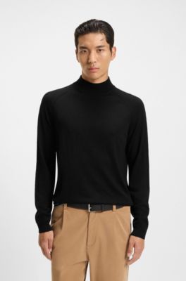 Wool-blend sweater with mock neck, Black
