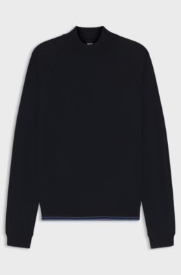 Wool-blend sweater with mock neck, Dark Blue