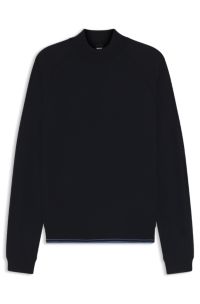 Wool-blend sweater with mock neck, Dark Blue
