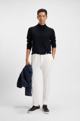Wool-blend sweater with mock neck, Dark Blue