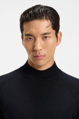 Wool-blend sweater with mock neck, Dark Blue