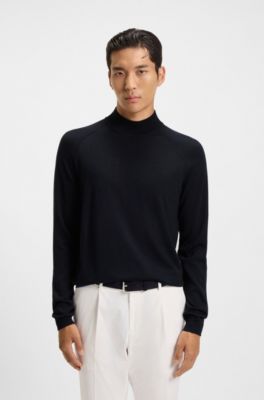 Wool-blend sweater with mock neck, Dark Blue