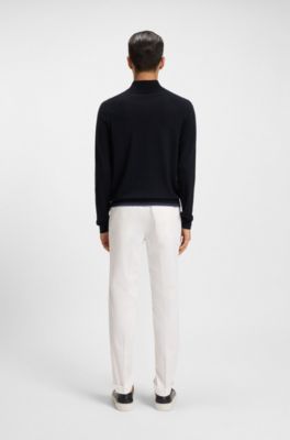 Wool-blend sweater with mock neck, Dark Blue