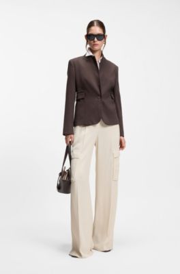 Slim-fit blazer with angled darts, Dark Brown