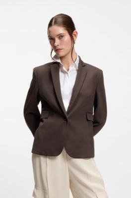 Slim-fit blazer with angled darts, Dark Brown