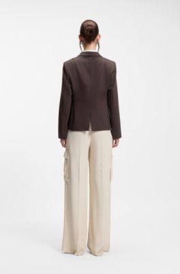 Blazer de ajuste slim com pin&ccedil;as modeladoras angulares, Dark Brown