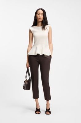 Slim-fit trousers in stretch jersey, Dark Brown