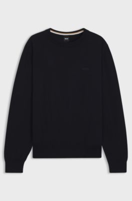 Cotton sweater with tonal logo embroidery, Black
