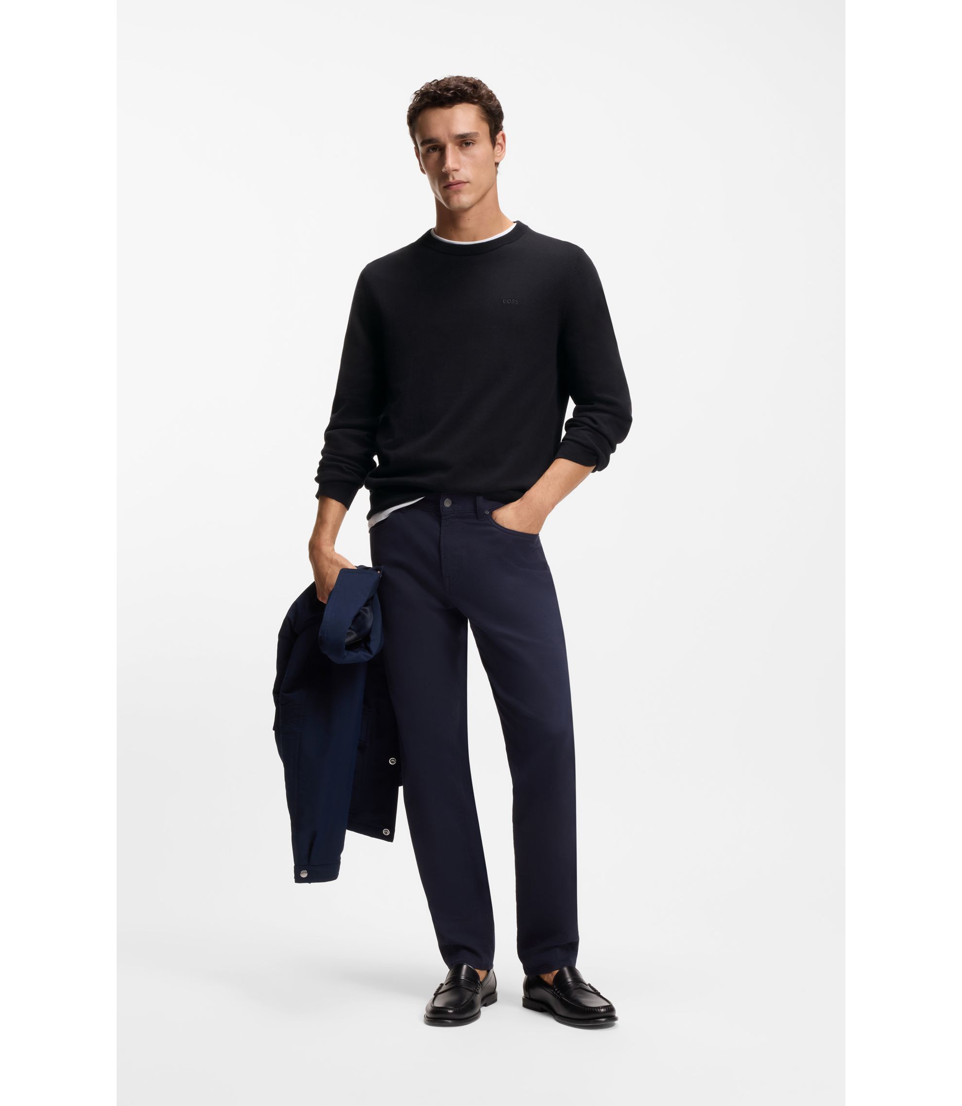 BOSS - コットンセーター ロゴエンブロイダリー - ブラック