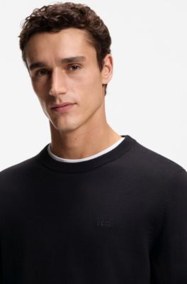 Cotton sweater with tonal logo embroidery, Black