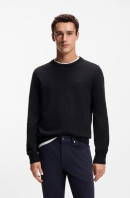 Cotton sweater with tonal logo embroidery, Black