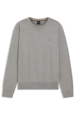 Cotton sweater with embroidered logo, Grey