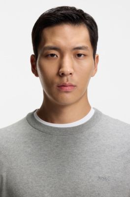 Cotton sweater with embroidered logo, Grey