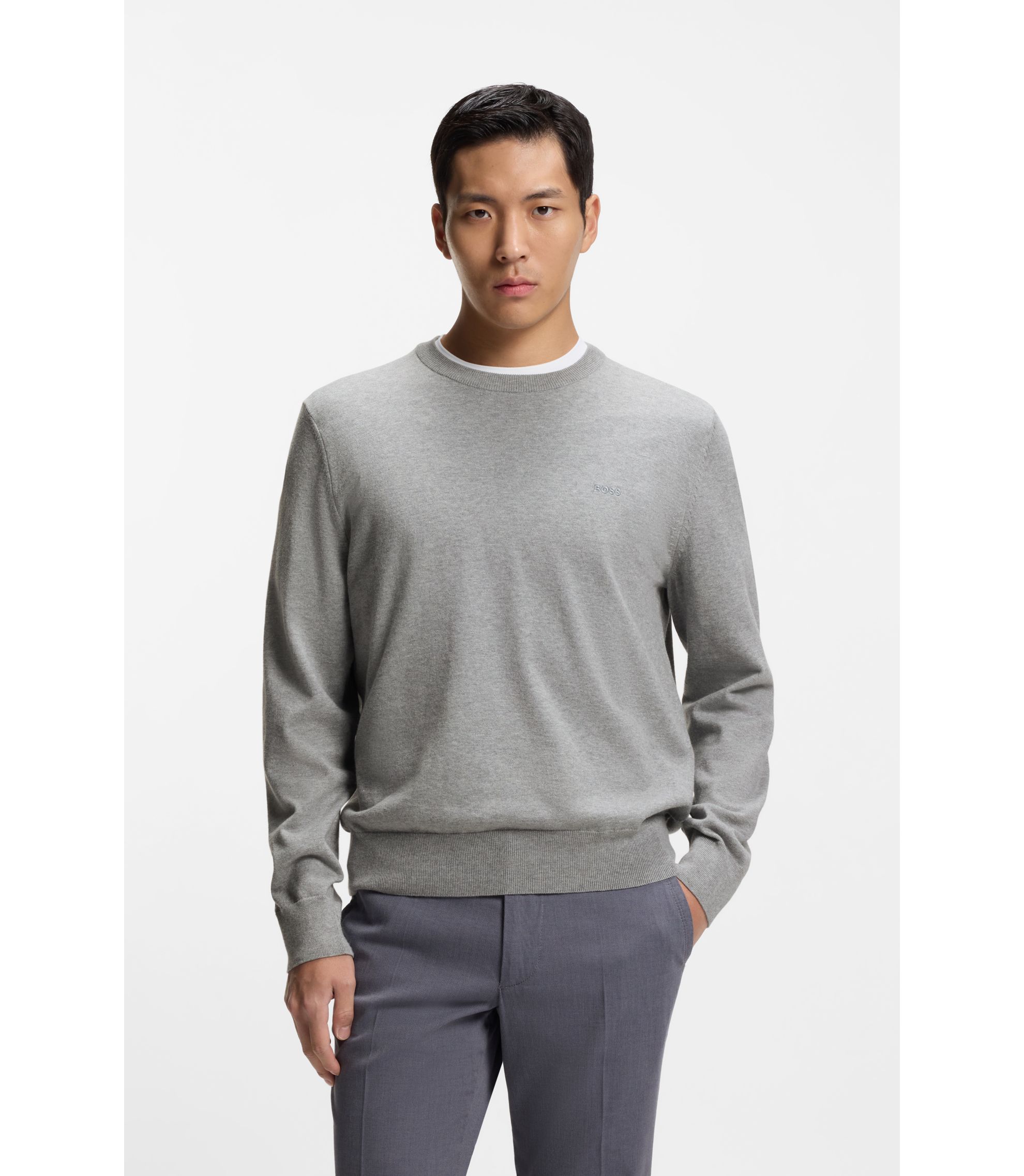 BOSS - コットンセーター ロゴエンブロイダリー - グレー