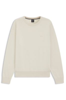 Cotton sweater with embroidered logo, Natural