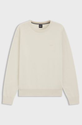 Cotton sweater with embroidered logo, Natural