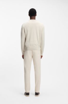 Cotton sweater with embroidered logo, Natural