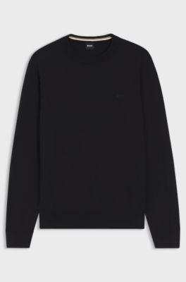 Cotton sweater with tonal logo embroidery, Dark Blue