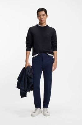 Cotton sweater with tonal logo embroidery, Dark Blue
