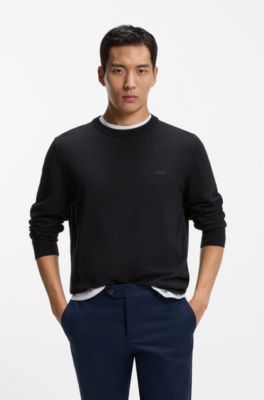 Cotton sweater with tonal logo embroidery, Dark Blue