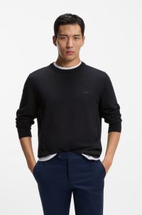 Cotton sweater with embroidered logo, Dark Blue