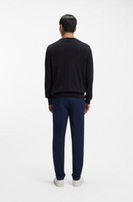 Cotton sweater with tonal logo embroidery, Dark Blue