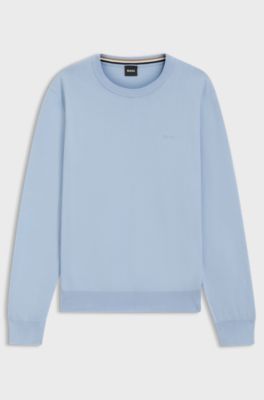 Cotton sweater with tonal logo embroidery, Light Blue