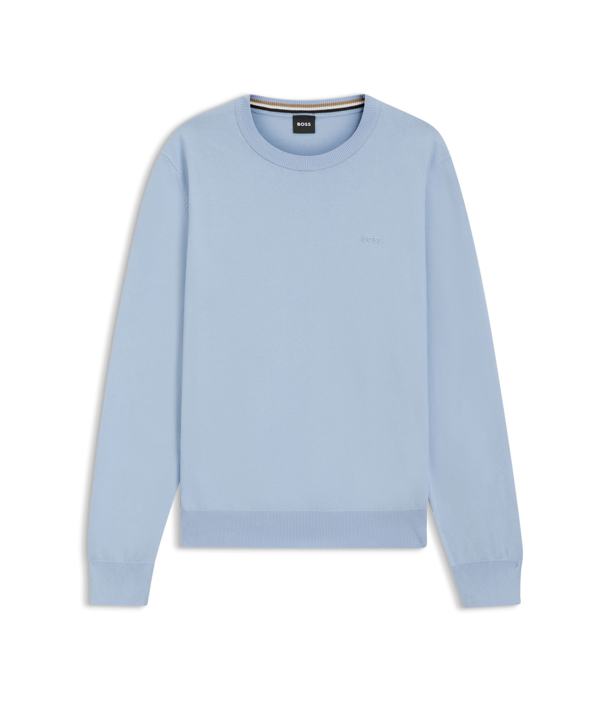 BOSS - Cotton sweater with embroidered logo - Light Blue