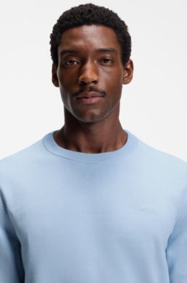 Cotton sweater with tonal logo embroidery, Light Blue