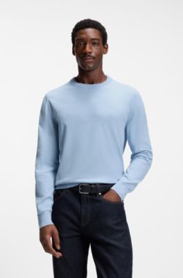 Cotton sweater with tonal logo embroidery, Light Blue