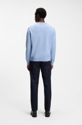 Cotton sweater with tonal logo embroidery, Light Blue