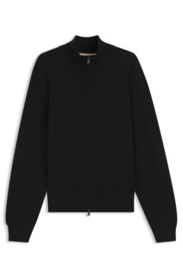 Knitted-cotton cardigan with embroidered logo, Black