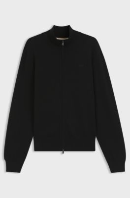 Knitted-cotton cardigan with embroidered logo, Black
