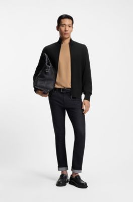 Zip-through cotton cardigan with logo detail, Black