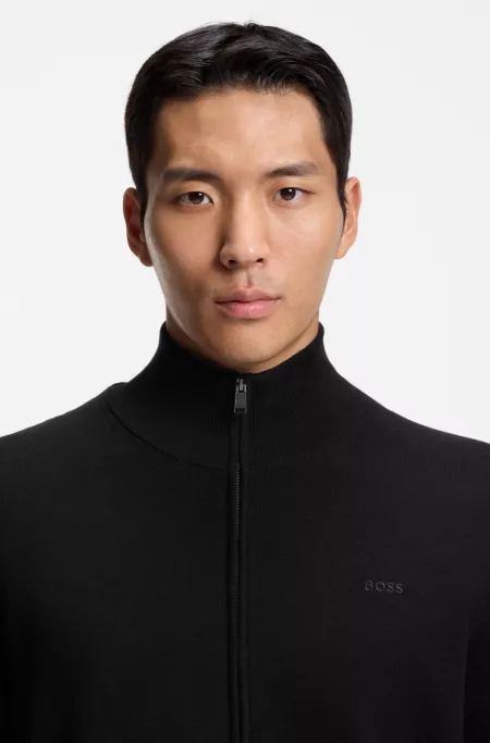 Knitted-cotton cardigan with embroidered logo