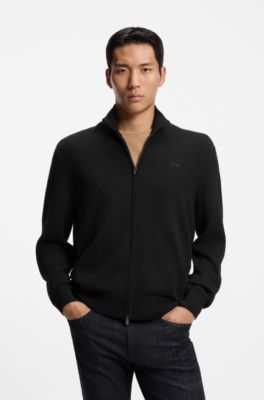 Zip-through cotton cardigan with logo detail, Black