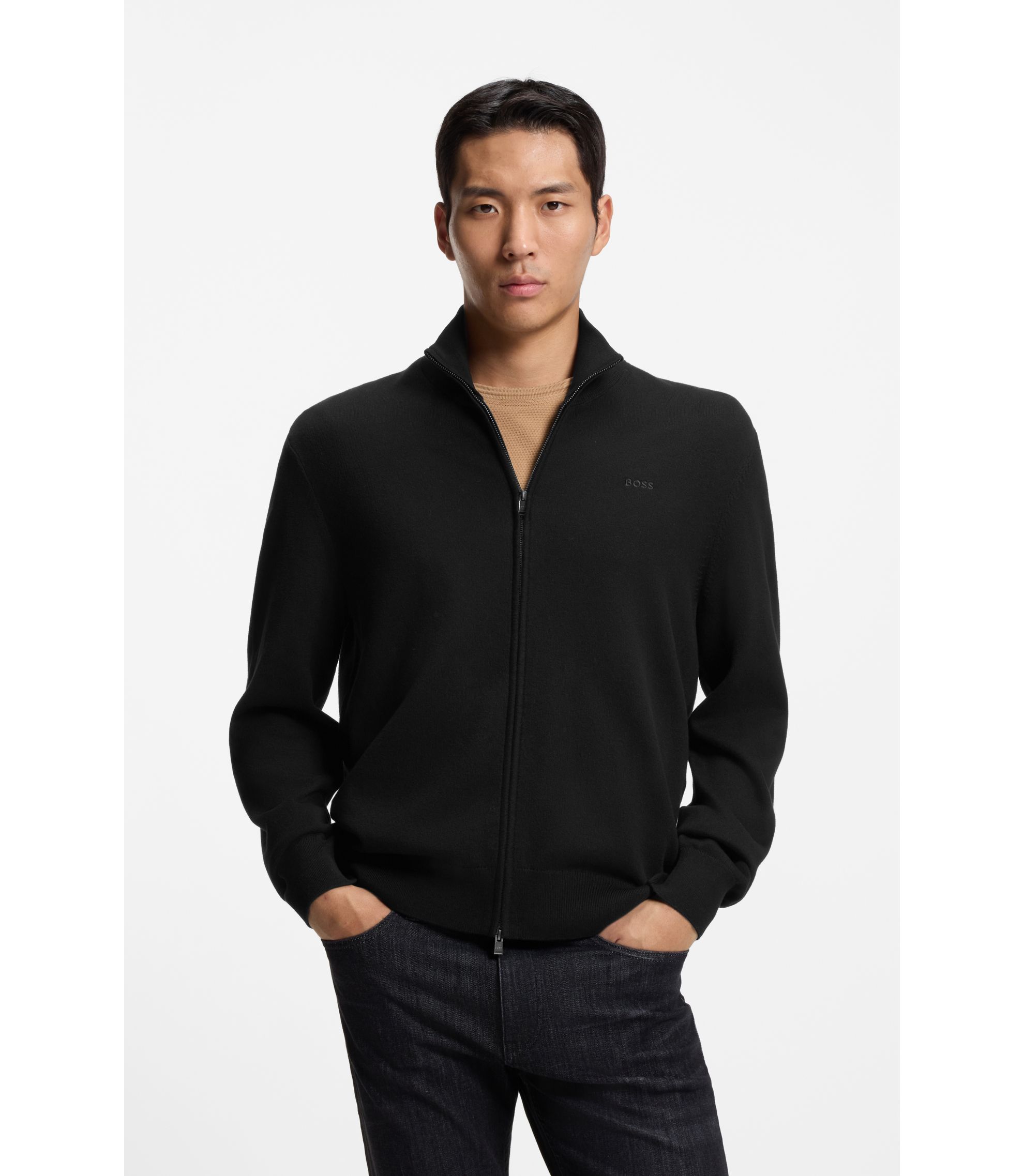 Strick-Cardigan aus Baumwolle mit Logo-Stickerei