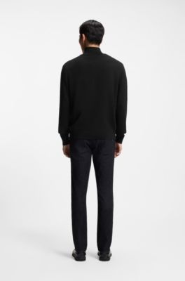 Zip-through cotton cardigan with logo detail, Black