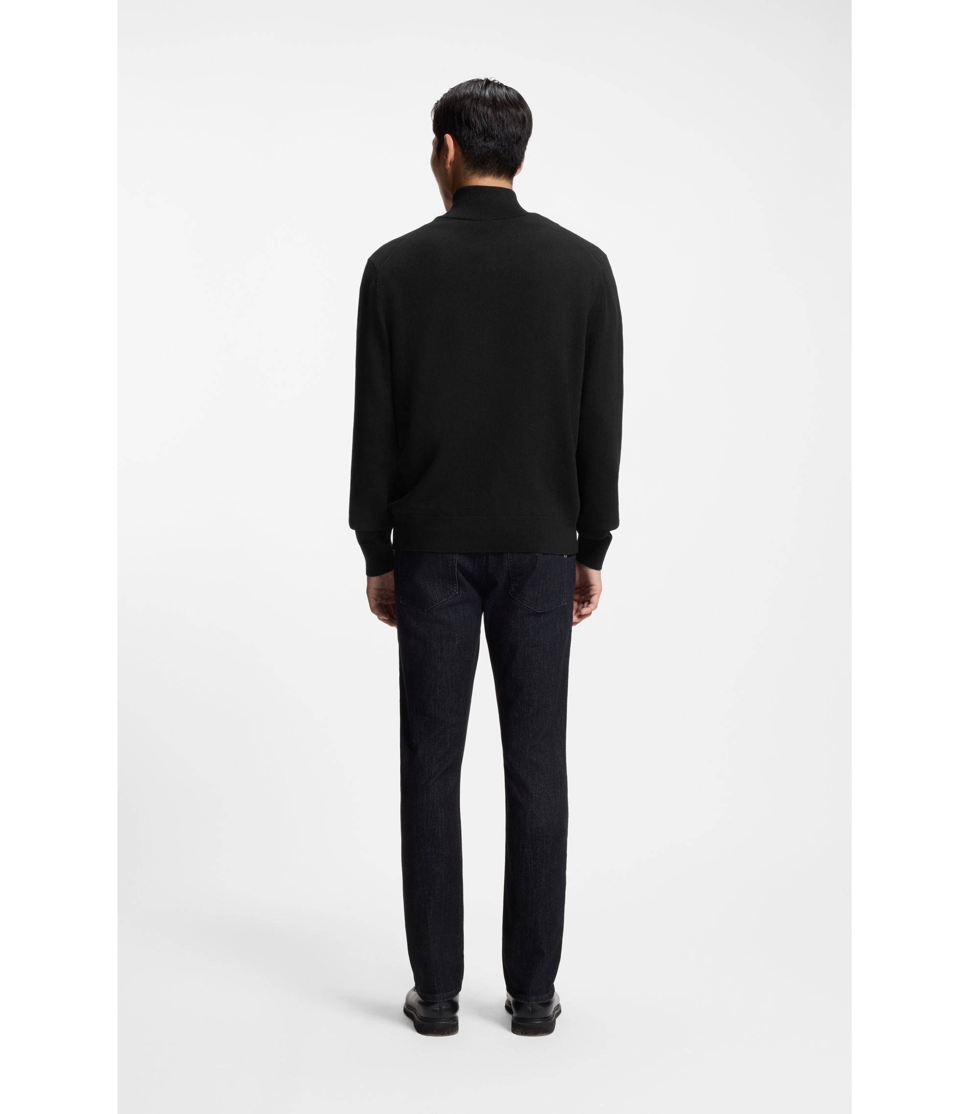 BOSS - Knitted-cotton cardigan with embroidered logo - Black