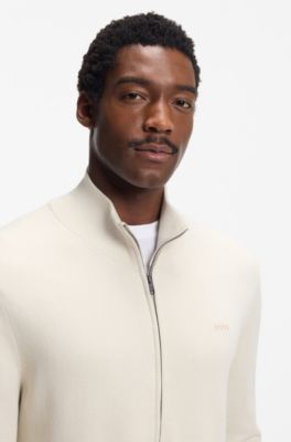 Cardigan in maglia di cotone con logo ricamato, Colore neutro