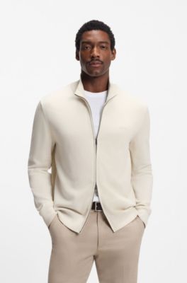 Knitted-cotton cardigan with embroidered logo, Natural