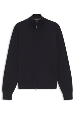 Knitted-cotton cardigan with embroidered logo, Dark Blue