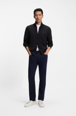 Zip-through cotton cardigan with logo detail, Dark Blue