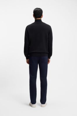 Zip-through cotton cardigan with logo detail, Dark Blue